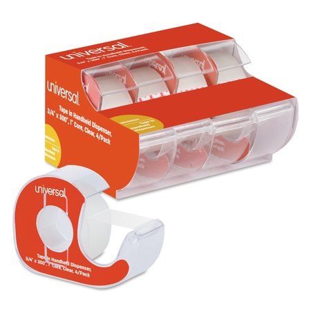 UNIVERSAL Invisible Tape w/Handheld Dispenser, 1" Core, 0.75"x25 ft., Clear, PK4 UNV83504
